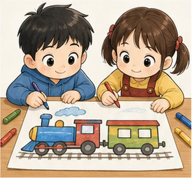 the children drawing a train