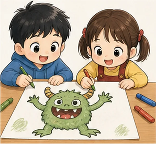 the children drawing a monster