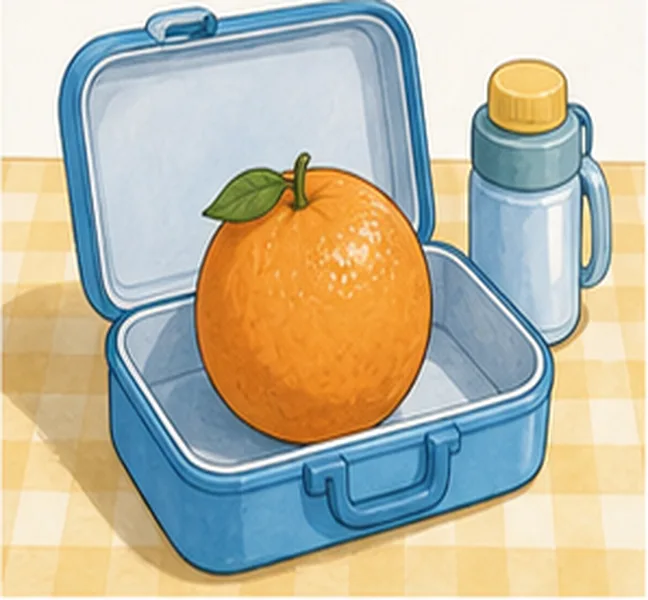 an orange in the lunch box