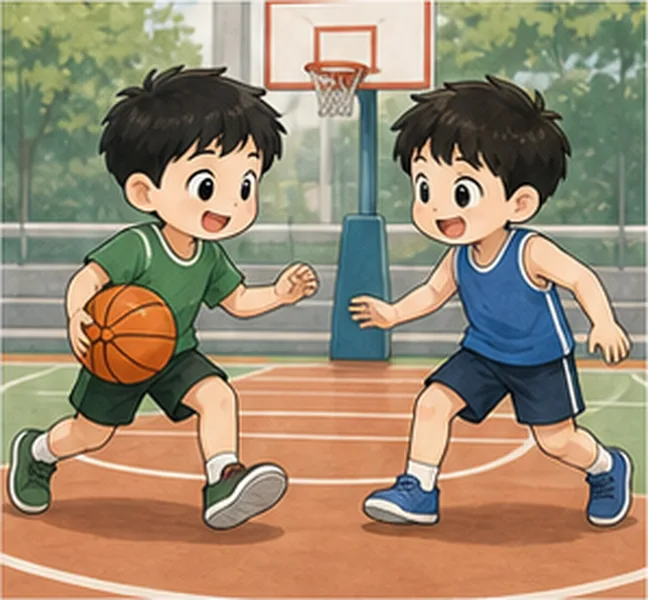 the children playing basketball
