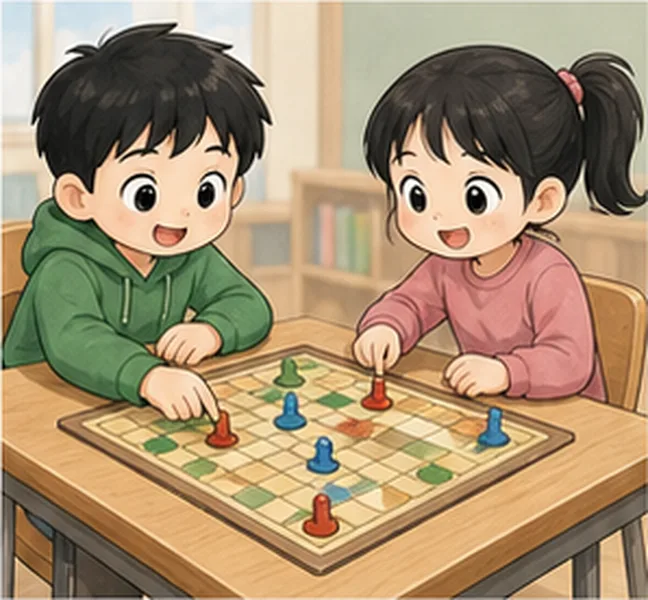 the children playing a board game