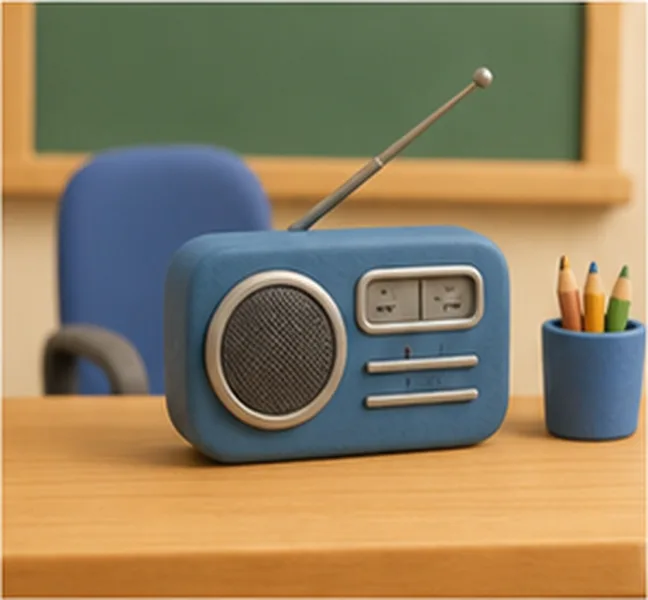 a radio on the teacher's desk