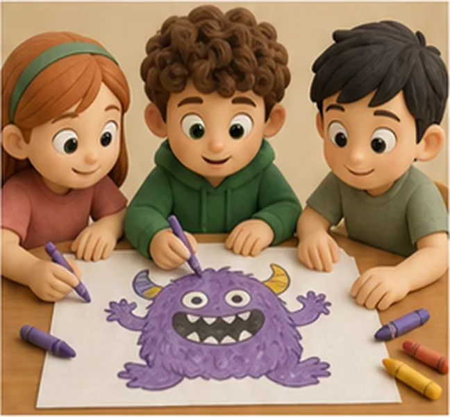 the children drawing a monster