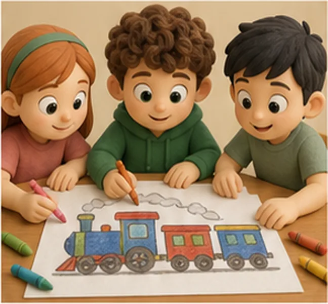 the children drawing a train