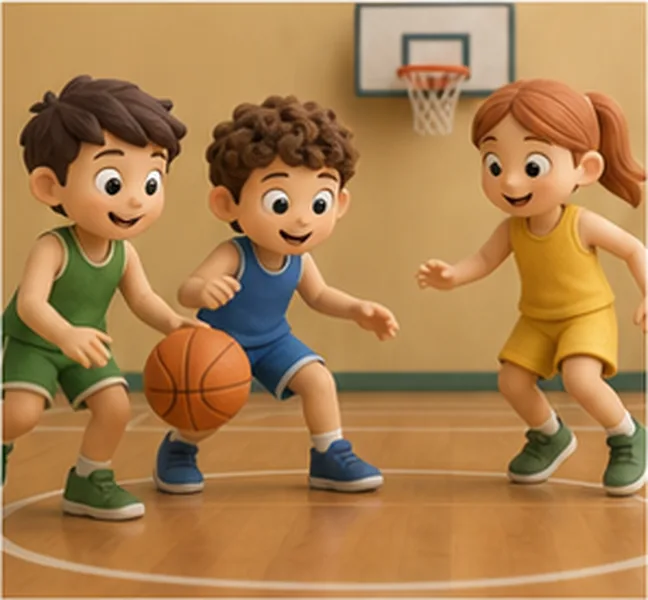 the children playing basketball