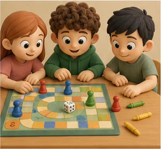 the children playing a board game