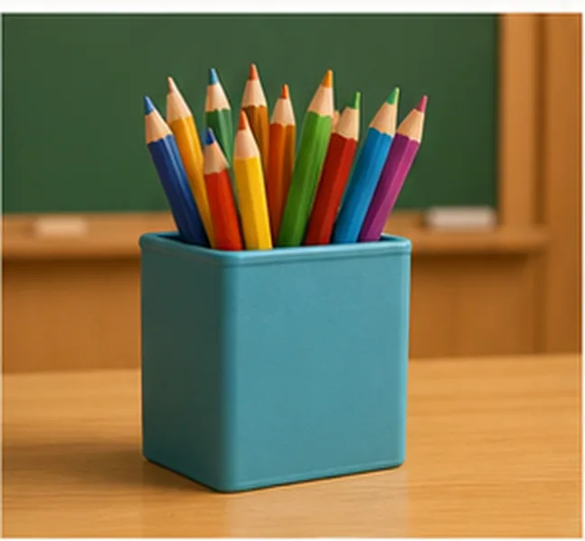 a box of pencils on the teacher's desk