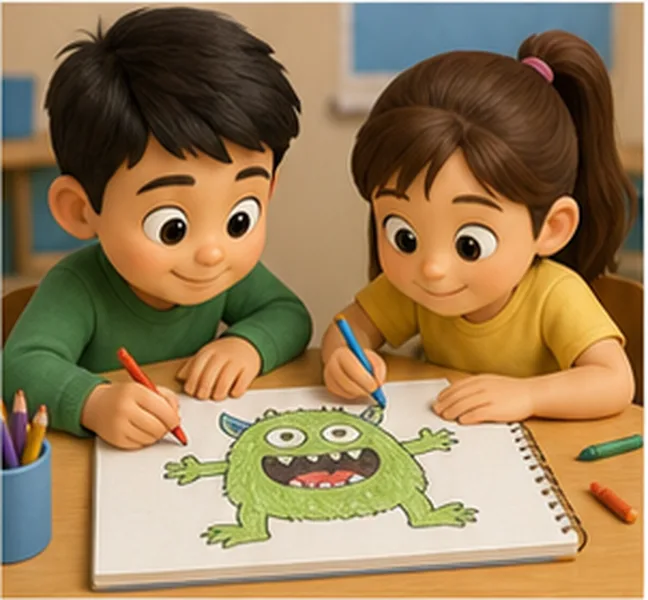 the children drawing a monster