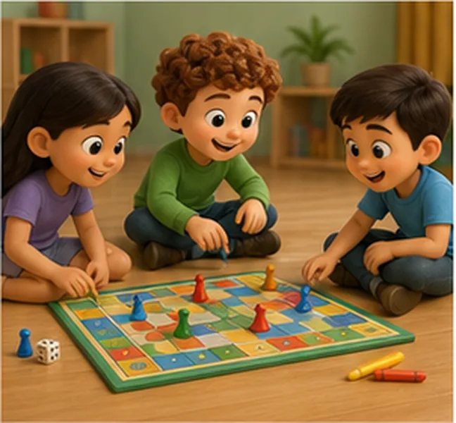 the children playing a board game