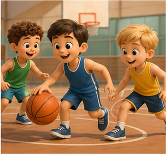 the children playing basketball