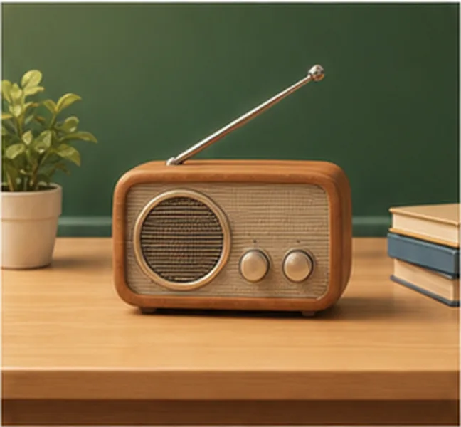 a radio on the teacher's desk