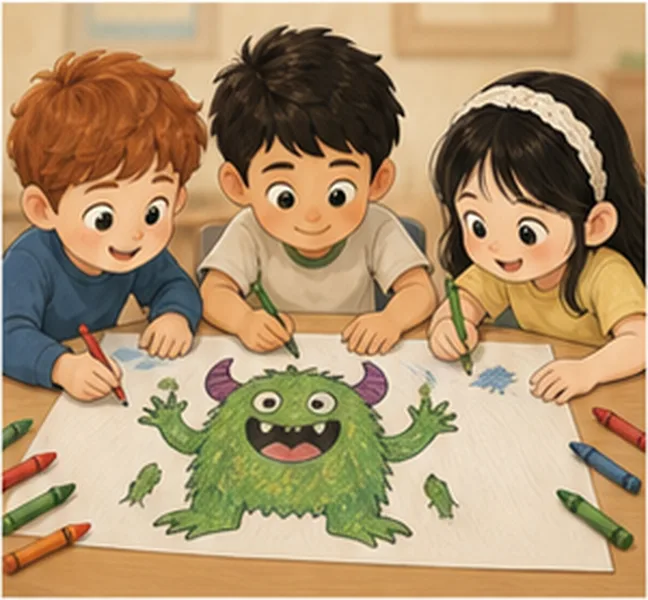 the children drawing a monster