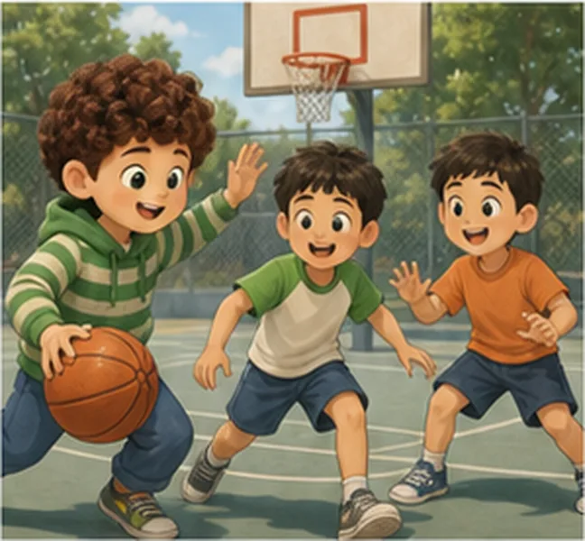 the children playing basketball