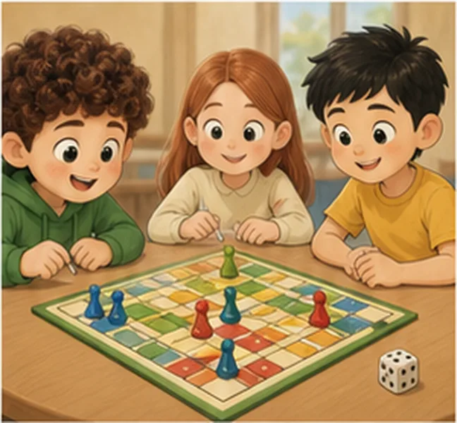 the children playing a board game