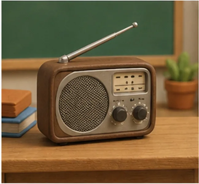 a radio on the teacher's desk