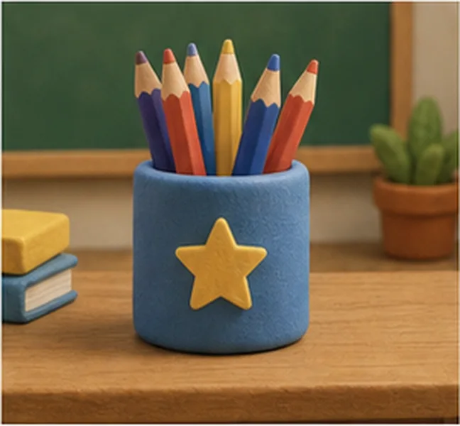 a box of pencils on the teacher's desk