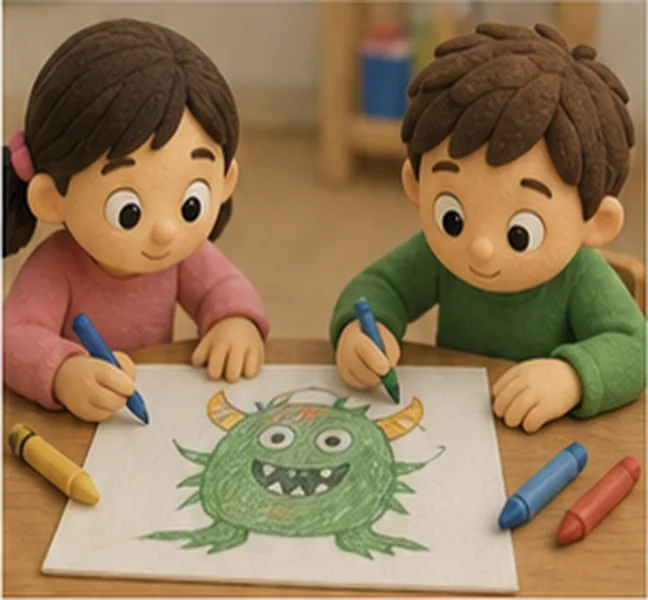 the children drawing a monster