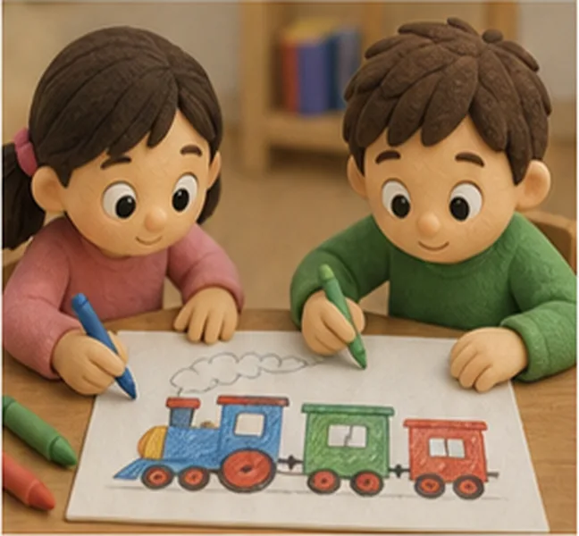 the children drawing a train
