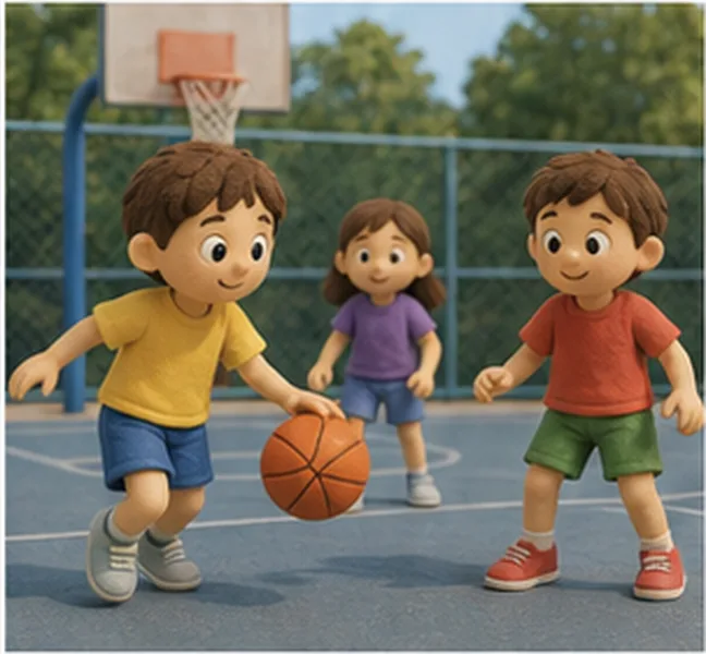 the children playing basketball