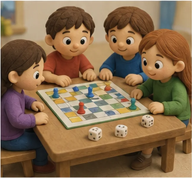 the children playing a board game