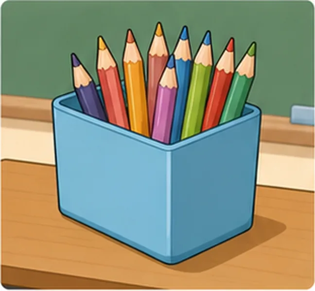 a box of pencils on the teacher's desk