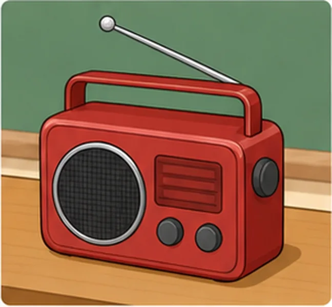 a radio on the teacher's desk
