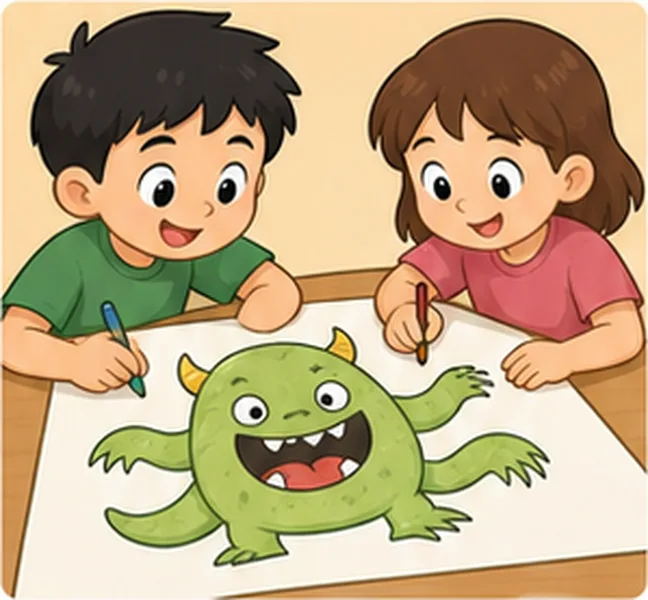 the children drawing a monster
