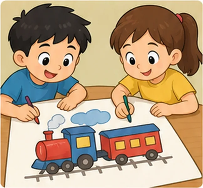 the children drawing a train