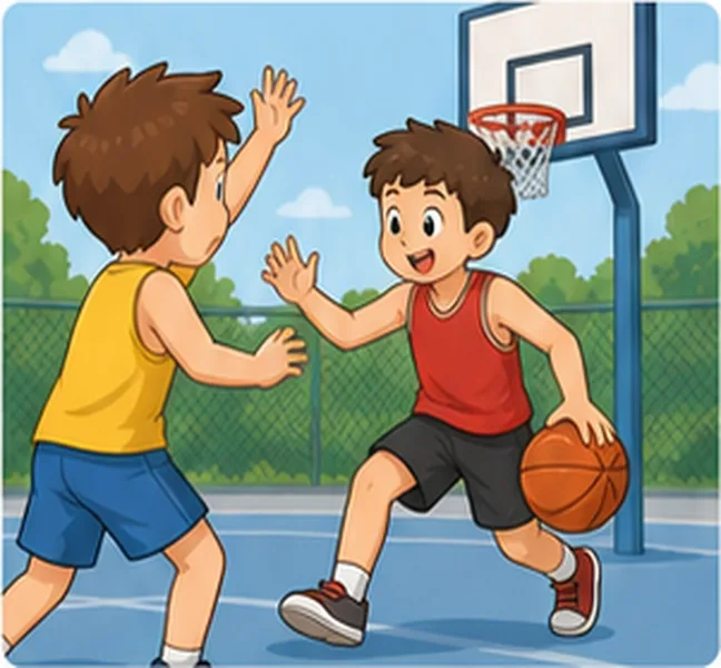 the children playing basketball