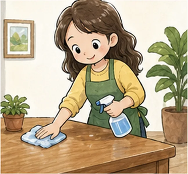 Mum cleaning the table