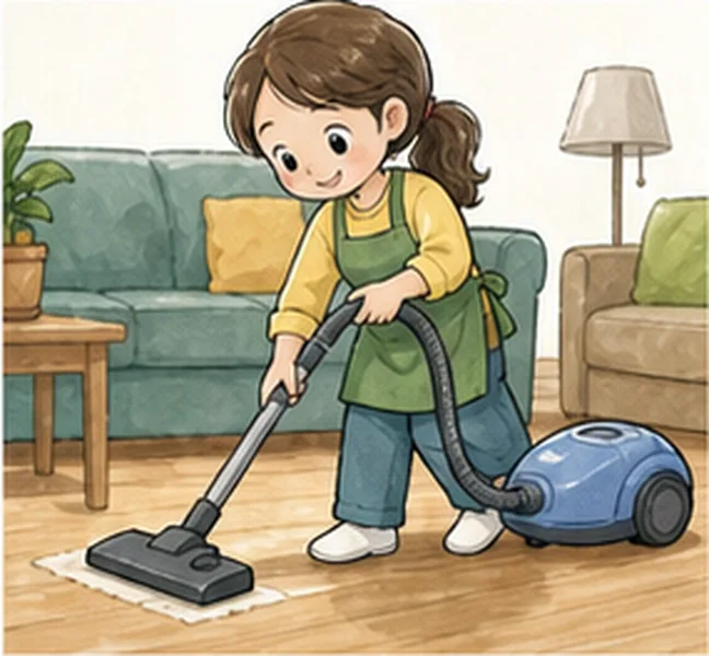Mum cleaning the floor