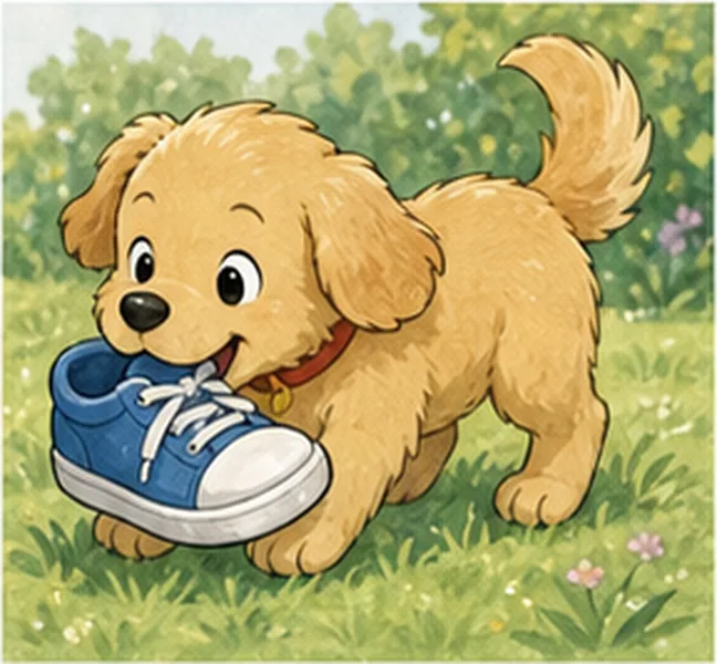the dog playing with a shoe