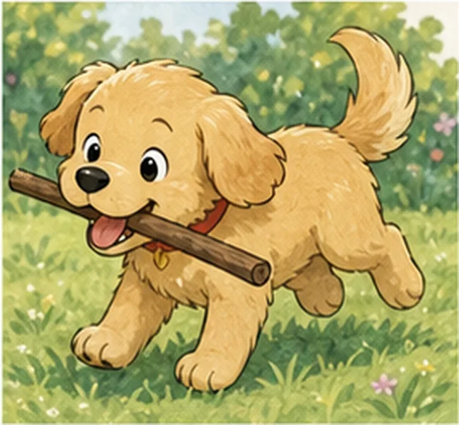 the dog playing with a stick