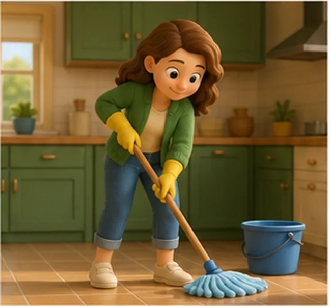Mum cleaning the floor
