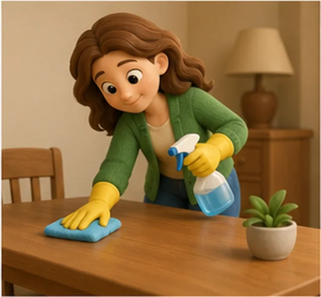Mum cleaning the table