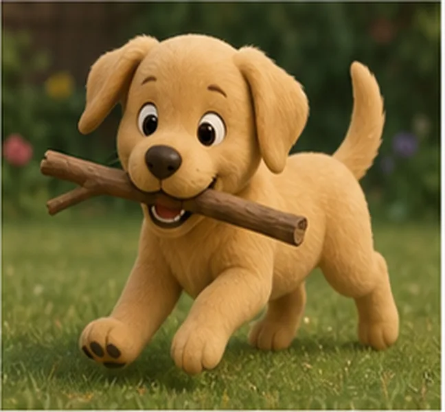 the dog playing with a stick