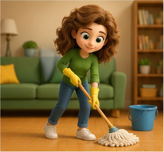 Mum cleaning the floor