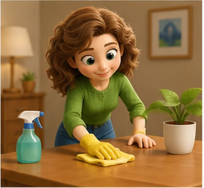 Mum cleaning the table