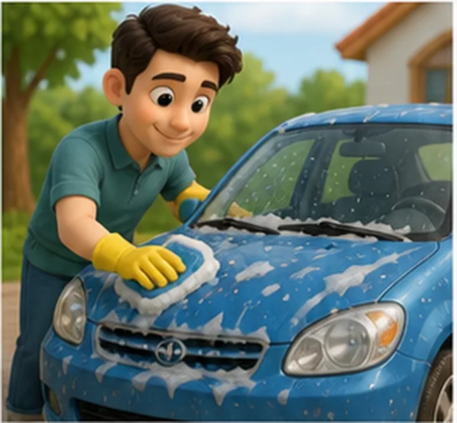 Dad washing the car