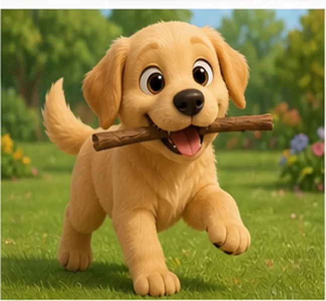 the dog playing with a stick