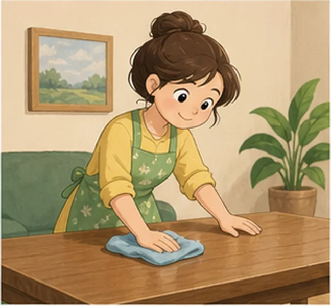 Mum cleaning the table