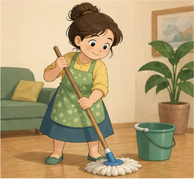 Mum cleaning the floor