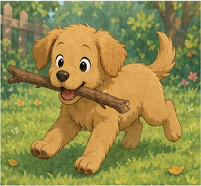 the dog playing with a stick