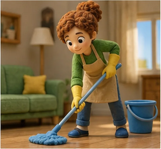 Mum cleaning the floor