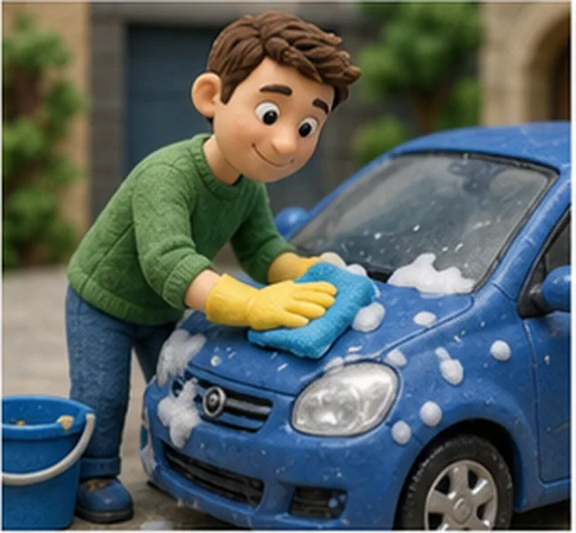 Dad washing the car