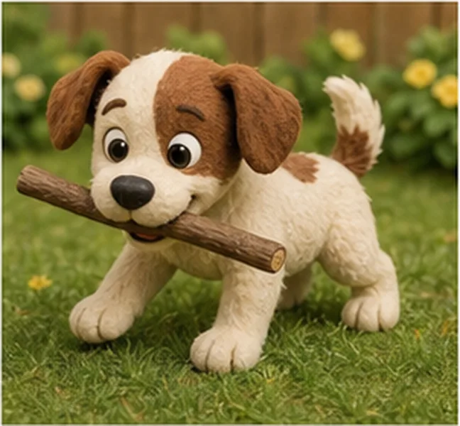 the dog playing with a stick