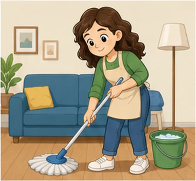 Mum cleaning the floor