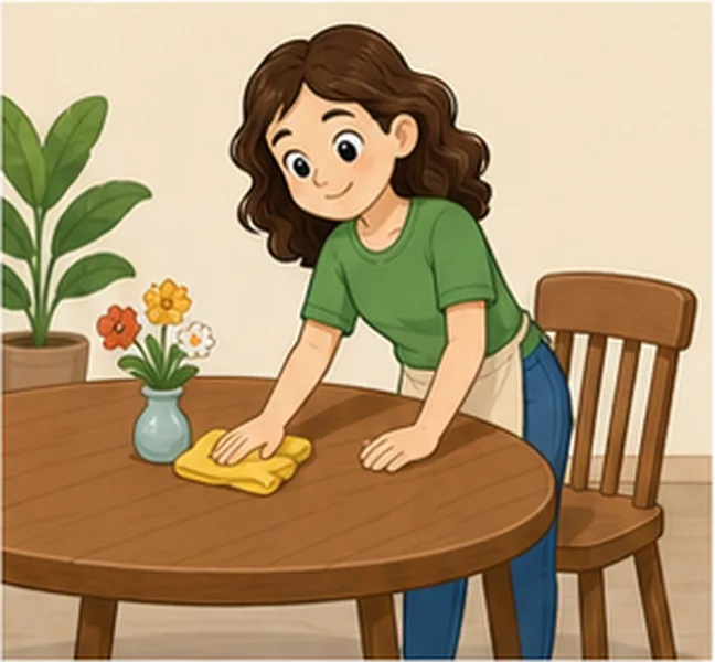 Mum cleaning the table