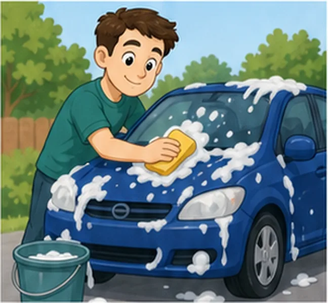 Dad washing the car