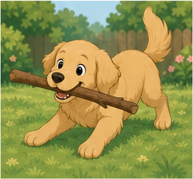 the dog playing with a stick